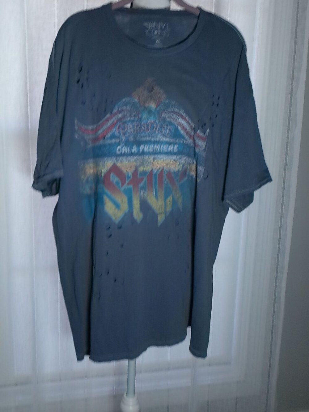 VINYL ICONS STYX Men's Shrt Slve Crew Nck Dark Gray Tee w/Logo & Bullet Holes XL